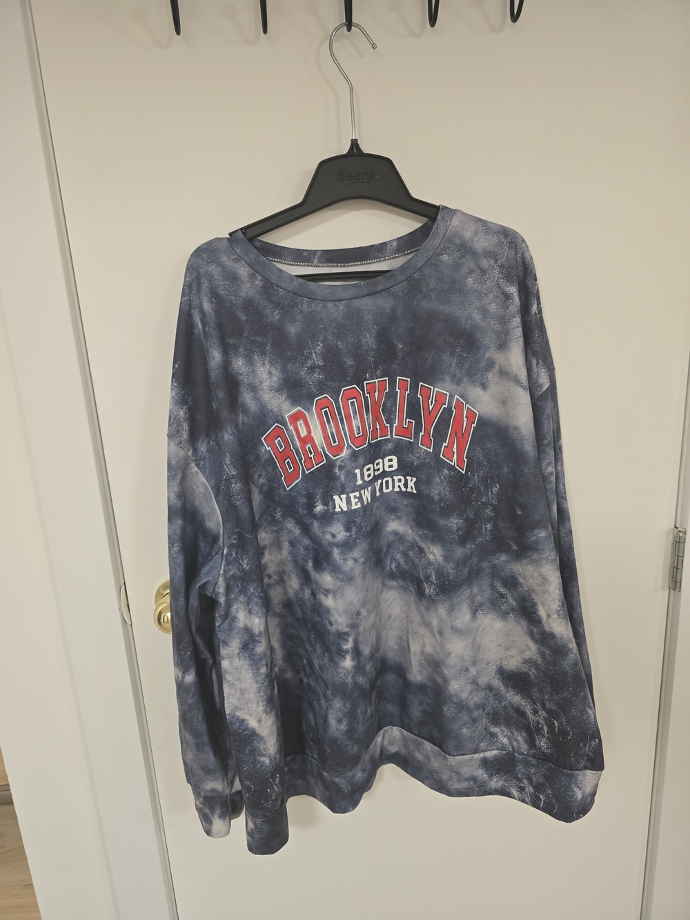 SHEIN Blue Tie-Dye "Brooklyn" Crewneck Sweatshirt